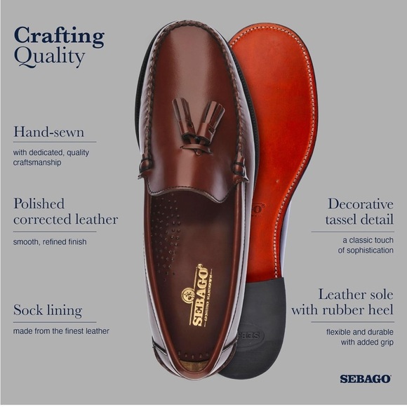 [10.5B]Sebago Chestnut Leather Men's Classic Will Tassel Loafers - Picture 4 of 11